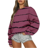 Colorblock džemper pada za žene, ženske Casual duge rukave za vrat Y2K prevelike dukserice sa prugama štampane pulover bluze