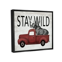 Stupell Industries Stay Wild Moose Antique Red Pickup Graphic Art Jet Black Plutajući uokvireni platno