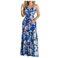 Haljina za žene, žensko Ljeto kolo boja blok bez rukava A-line maxi mini sandress plavi 2xl