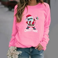 UMfun ženski džemper ženski modni labavi Božićni Print okrugli vratni džemper Pink L