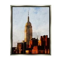 Stupell Industries Empire State Building Cityscape Town & City Painting Grey Floater Framered Art Print