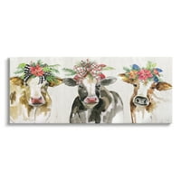 Stupell Industries Tri krave Sezonske cvjetne krunice Životinje i insekti Galerija slikanje zamotane platno