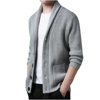 Zimski kaputi za muškarce-elegantni tanki pleteni džemper jakna V izrez čvrsta gornja odjeća kardigan Dugi rukav dugme - donji Sako siva
