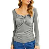 Košulje s dugim rukavima za žene plus veličine vrhovi čvrsti boloviti vrat preklop majica tanka bluza