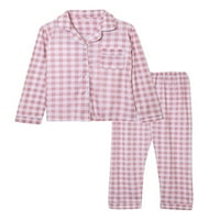 Grianlook Ženska Noćna Odjeća Dugi Rukavi Pidžame Setovi Duguljasta Odjeća Za Spavanje Dame Baggy Lounge Set Jednostruki Rever Pink M
