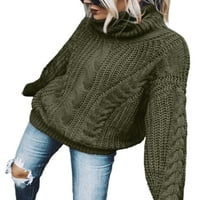 Noilla ženski džemper vrhovi dugi rukavi pleteni džemperi s visokim izrezom ženski kabelski pleteni pulover jednobojna Vojska zelena 2XL