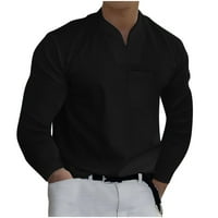 Muški vrhovi Casual solidni sportovi dugih rukava odjeća za fitnes sa V izrezom majica Top Casual Crna S,M,L,XL,XXL, XXXL
