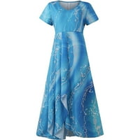Ljetne haljine za žene cvjetni ispis bez rukava V izrez, patentni zatvarač sa zatvaračima, tugnetske haljine Sky Blue XL