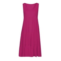 TUCCOQPE Plus Veličina haljina za žene Ljeto u boji bez rukava O-izrez elastični struk rufffre Line Swing