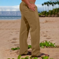 Eryao lanene pantalone za muškarce, muške ljetne Casual hlače labave kroje ravne noge rastezljive lagane radne plaže Yoga duge hlače s džepovima