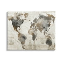 Stupell Industries Vintage Rustikalni mapa svijeta Grad i grad Slikarstvo Galerija zamotana platna Print