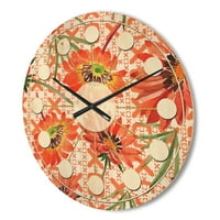 Designart 'Botanical Floral Retro I' Mid-Century Modern Wood Wall Clock